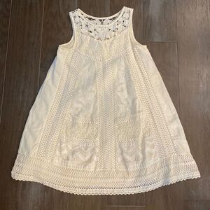 Vanessa Virginia Boho Dress Women's 6 Ivory 100% Cotton Lace Crochet‎ Scoop Neck